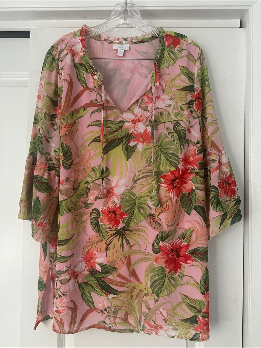 J. Jill Pink Tropical Floral V-Neck Tunic